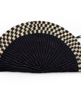 Woven Half-Moon Clutch in Black and Cream